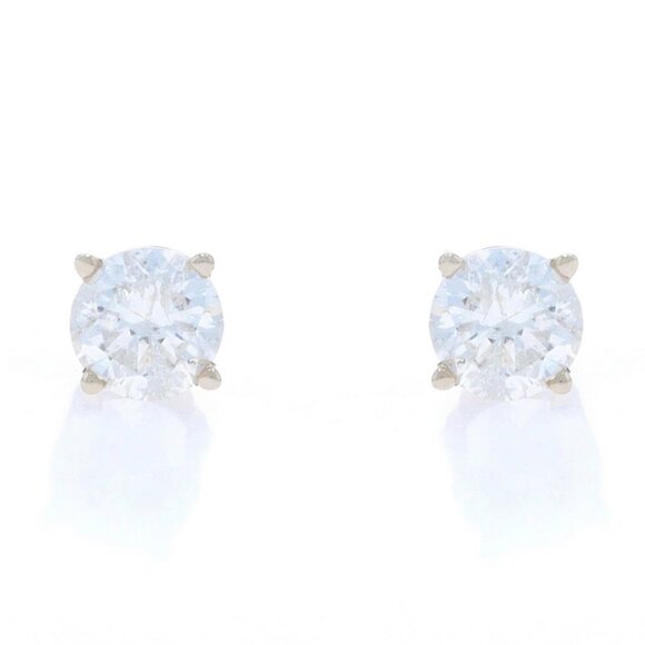 White Gold Diamond Stud Earrings - 14k Round Brilliant 1.04ctw Pierced